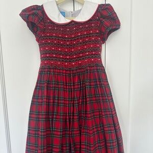 Anavani hand smocked girls red tartan Christmas dress sz 7